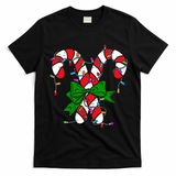 Candy Cane Merry And Bright Christmas Lights T-Shirt - Black
