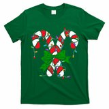 Candy Cane Merry And Bright Christmas Lights T-Shirt - Irish Green