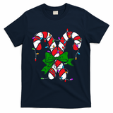 Candy Cane Merry And Bright Christmas Lights T-Shirt - Navy Blue