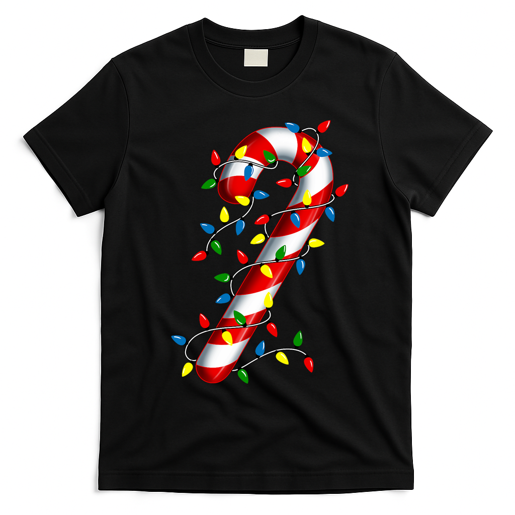 Candy Cane Merry And Bright Christmas Lights Candy Family T-Shirt - Black