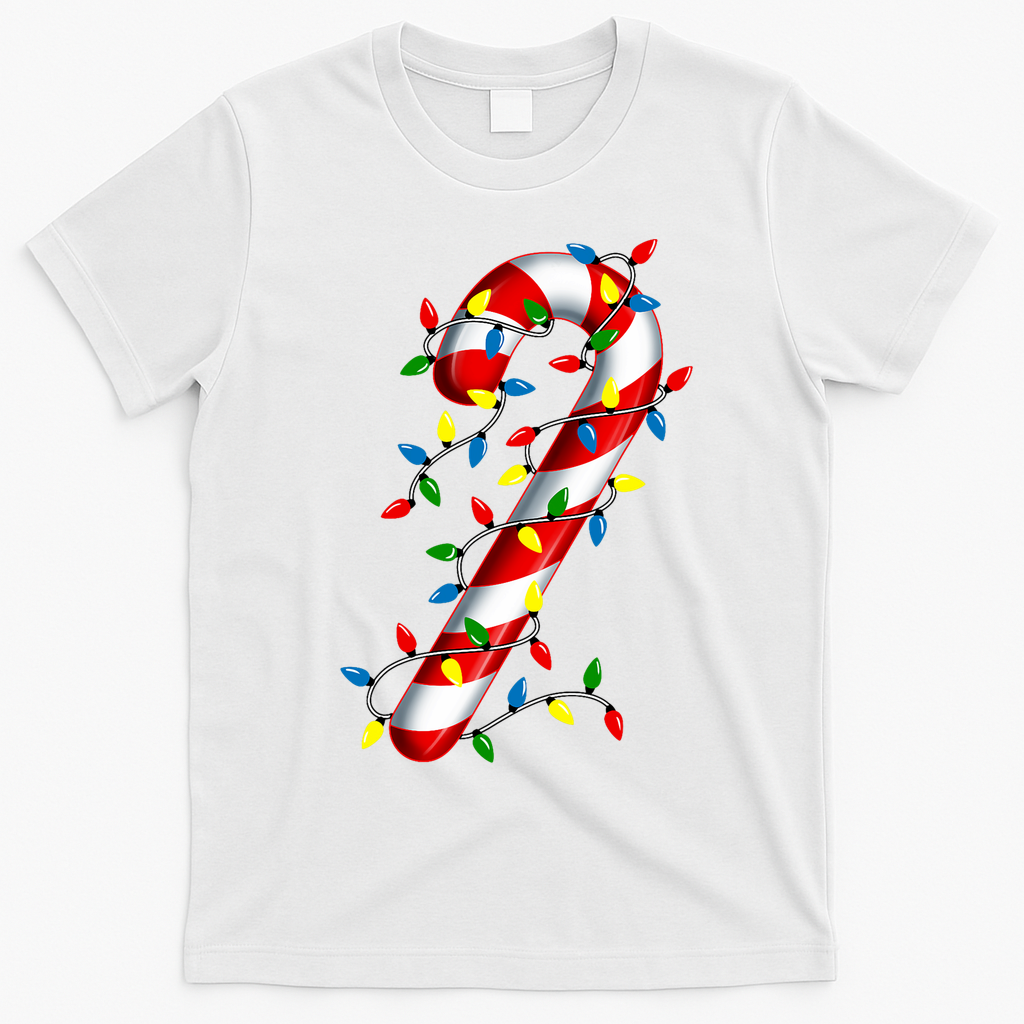 Candy Cane Merry And Bright Christmas Lights Candy Family T-Shirt - White