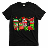 Cute Cups Of Iced Coffee Watermelon Tropical Summer Vacation T-Shirt - Black