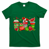 Cute Cups Of Iced Coffee Watermelon Tropical Summer Vacation T-Shirt - Green