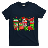 Cute Cups Of Iced Coffee Watermelon Tropical Summer Vacation T-Shirt - Navy