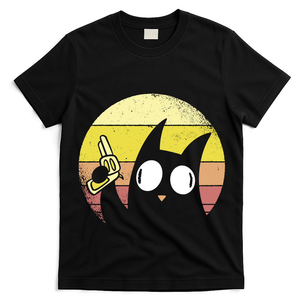 Crazy Cat Retro Sunset T-Shirt