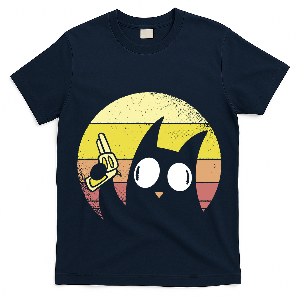 Crazy Cat Retro Sunset T-Shirt