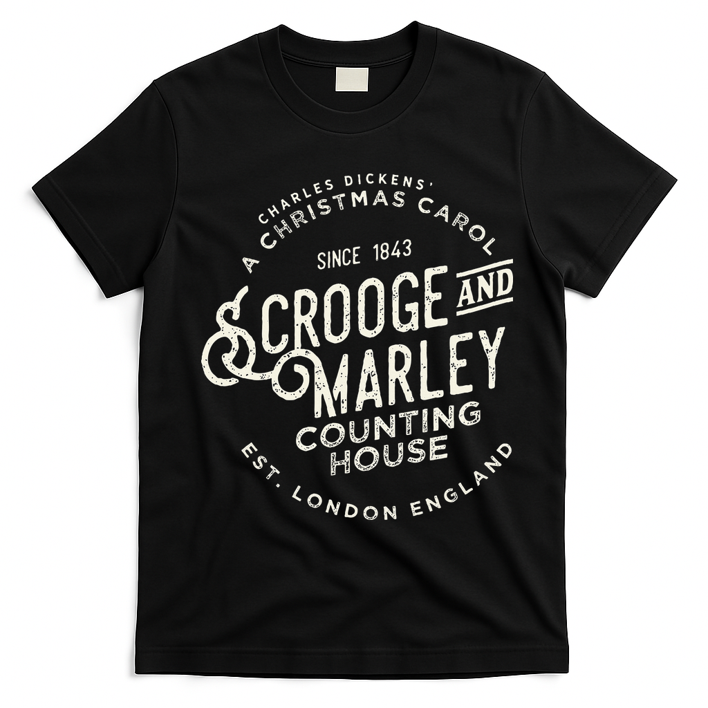 Christmas Carol Scrooge & Marley Holiday Design Tradition T-Shirt - Black