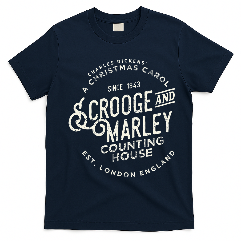 Christmas Carol Scrooge & Marley Holiday Design Tradition T-Shirt - Navy Blue