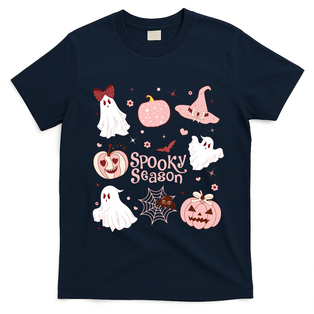 Cute Coquette Spooky Season T-Shirt - Navy Blue