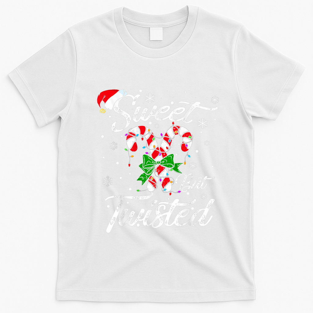 Candy Cane Sweet But Twisted Funny Merry Christmas Xmas T-Shirt - White