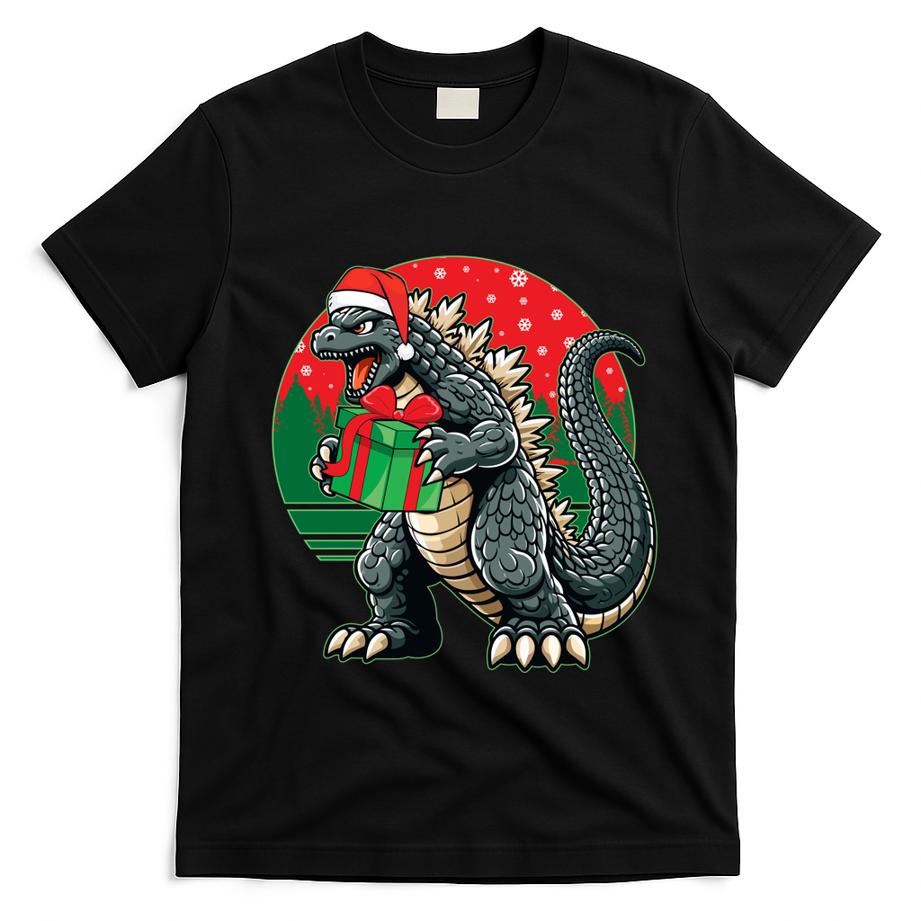 Cool Christmas Santa Japanese Monster Kaiju T-Shirt - Black