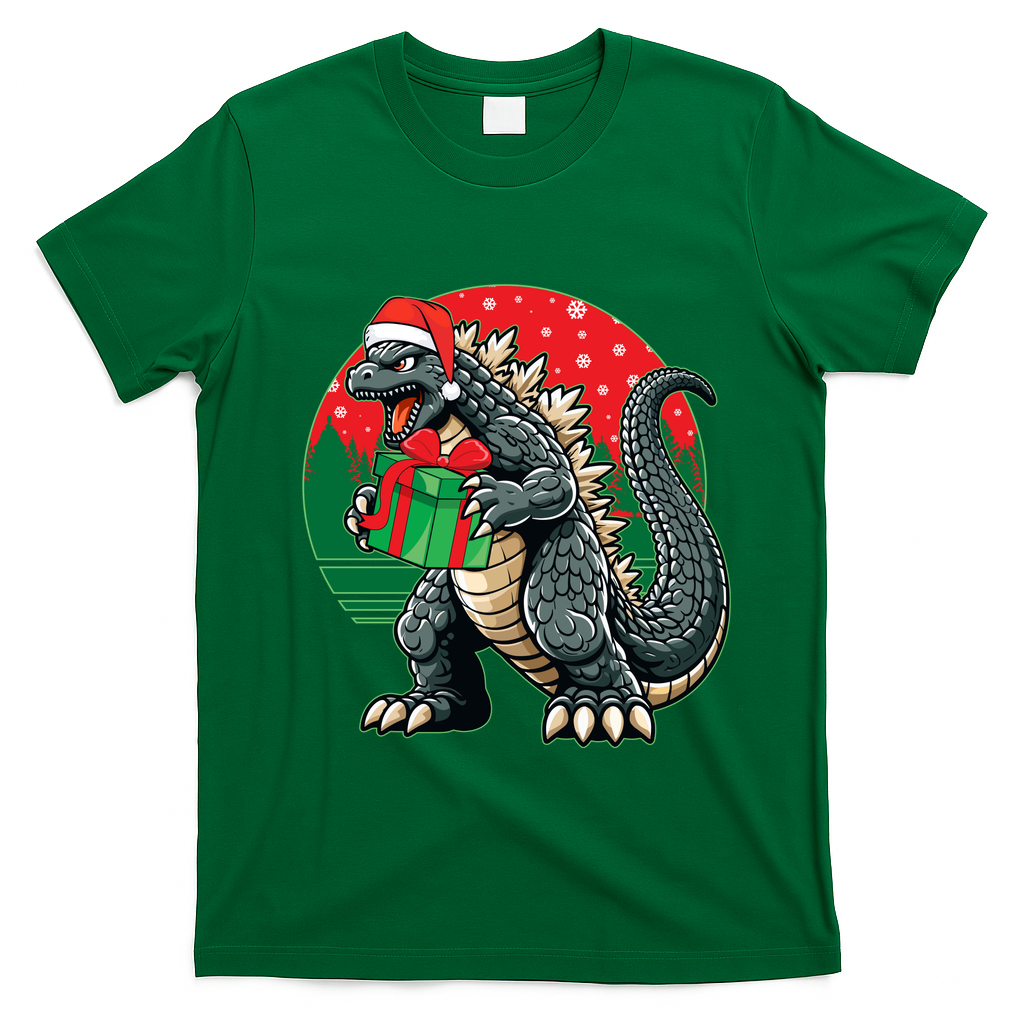 Cool Christmas Santa Japanese Monster Kaiju T-Shirt - Irish Green