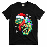Chameleon Christmas Santa Hat Animal Lover Xmas Light Cool Gift T-Shirt - Black