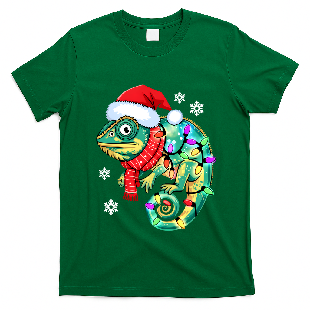 Chameleon Christmas Santa Hat Animal Lover Xmas Light Cool Gift T-Shirt - Irish Green