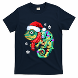 Chameleon Christmas Santa Hat Animal Lover Xmas Light Cool Gift T-Shirt - Navy Blue