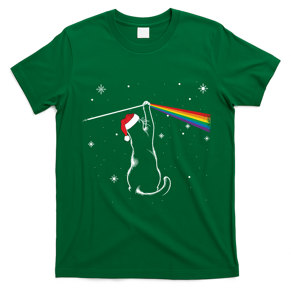 Christmas Cat The Dark Side Of The Moon Funny Lover Xmas T-Shirt - Irish Green