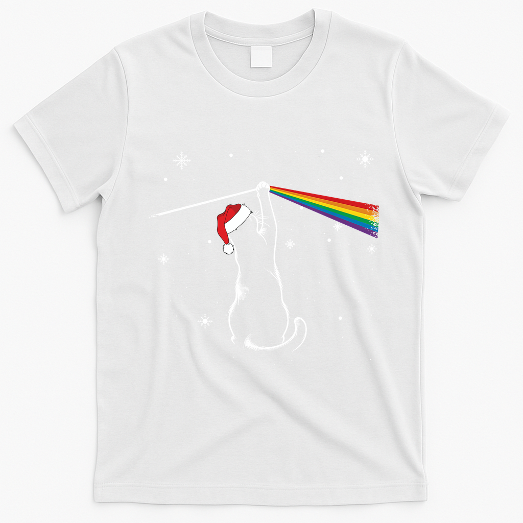 Christmas Cat The Dark Side Of The Moon Funny Lover Xmas T-Shirt - White