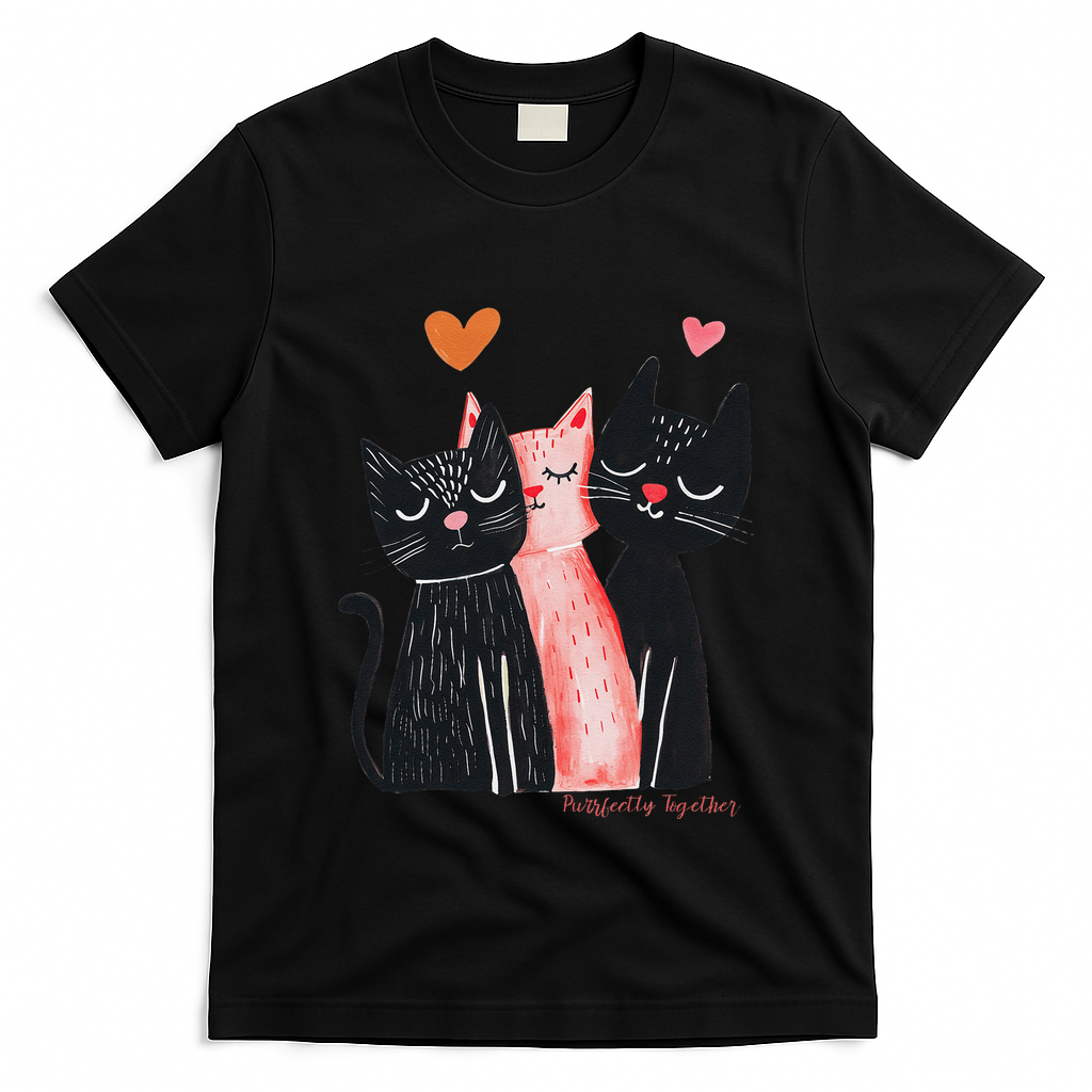 Cute Cat Trio With Hearts Art For Cat Lovers T-Shirt