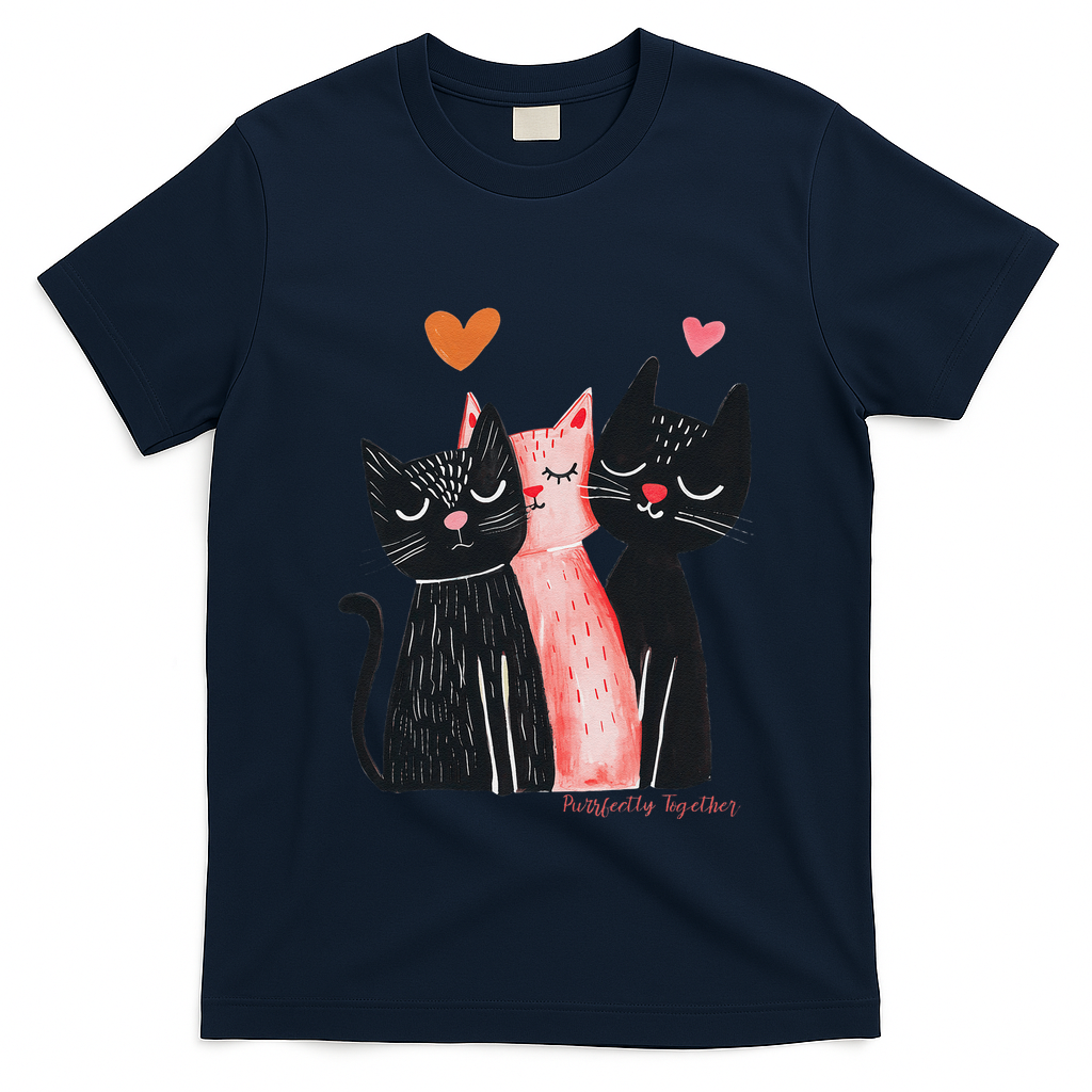Cute Cat Trio With Hearts Art For Cat Lovers T-Shirt