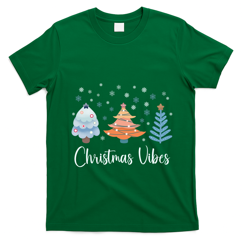 Cute Christmas Vibes Holiday Snow Tree Design Funny Gift T-Shirt - Irish Green