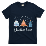 Cute Christmas Vibes Holiday Snow Tree Design Funny Gift T-Shirt - Navy Blue