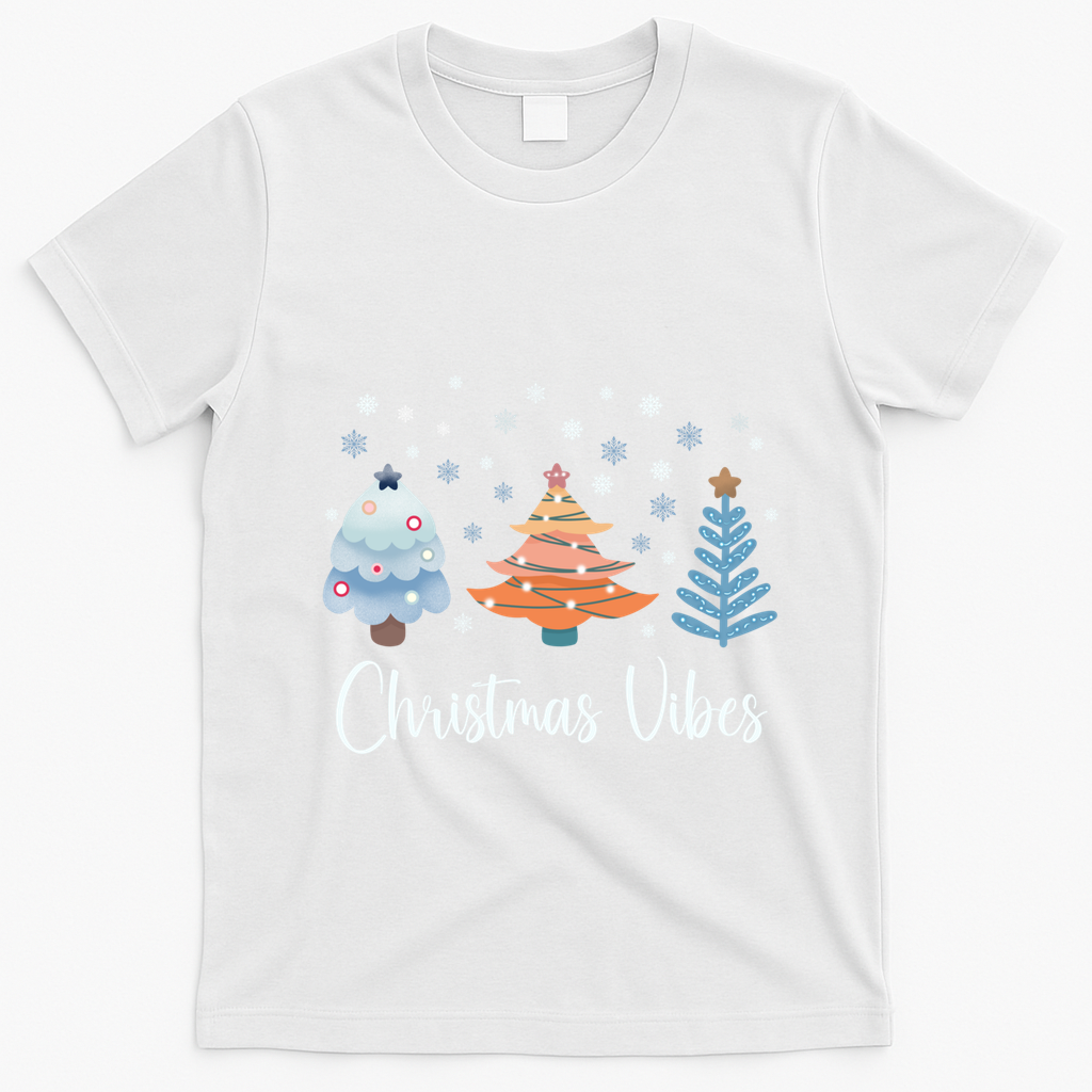 Cute Christmas Vibes Holiday Snow Tree Design Funny Gift T-Shirt - White