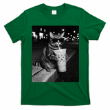 Cool Cat with Iced Coffee Sunglasses Fan Art T-Shirt - Irish Green