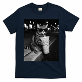 Cool Cat with Iced Coffee Sunglasses Fan Art T-Shirt - Navy Blue