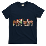 Christmas Cow Western Xmas Lights Holiday Pajamas Cow Lover T-Shirt - Navy Blue