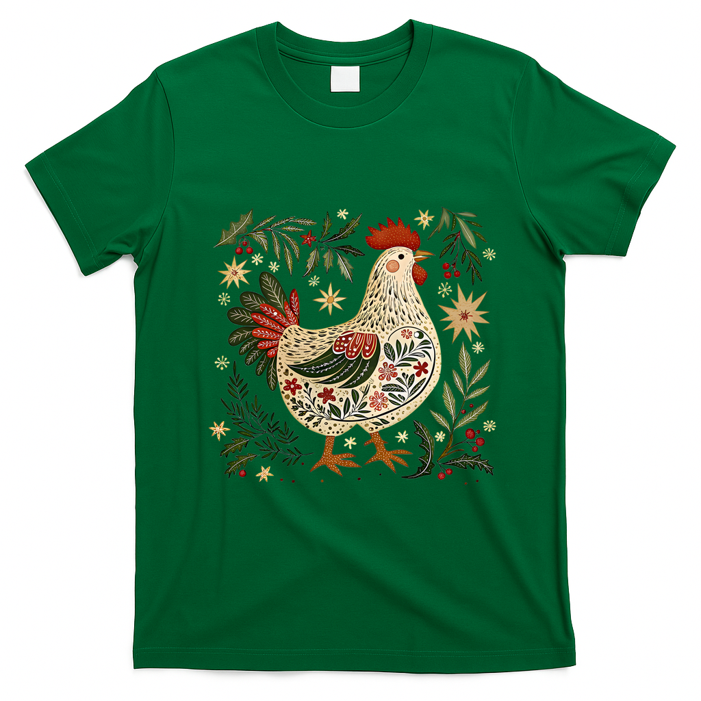 Christmas Chicken Western Floral T-Shirt - Irish Green