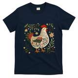 Christmas Chicken Western Floral T-Shirt - Navy Blue