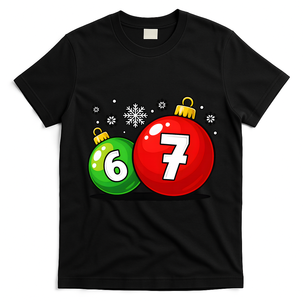 Christmas Decoration 6-7 Six Seven 67 Meme Gen Alpha Slang T-Shirt - Black