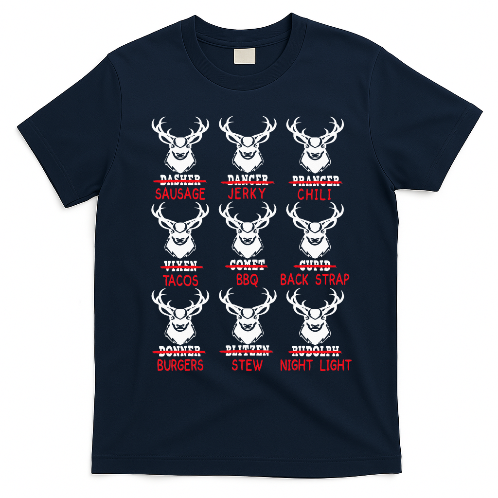 Christmas Deer Bow Hunting Santa Hunter T-Shirt - Navy Blue
