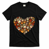 Cute Dog Cat Paw Print Pumpkin Autumn Leaf Fall Thanksgiving T-Shirt - Black
