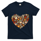 Cute Dog Cat Paw Print Pumpkin Autumn Leaf Fall Thanksgiving T-Shirt - Navy