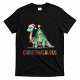 Chrismasaurus Dinosaur Christmas Tree Cute T-Shirt - Black