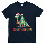 Chrismasaurus Dinosaur Christmas Tree Cute T-Shirt - Navy Blue