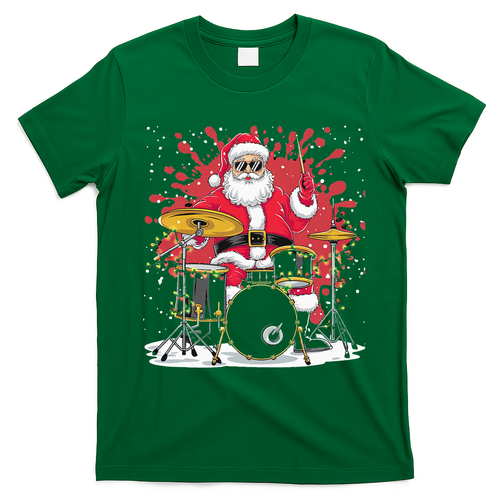 Christmas Drummer Funny Santa Claus On Drums For Music Lover T-Shirt - Irish Green
