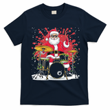 Christmas Drummer Funny Santa Claus On Drums For Music Lover T-Shirt - Navy Blue