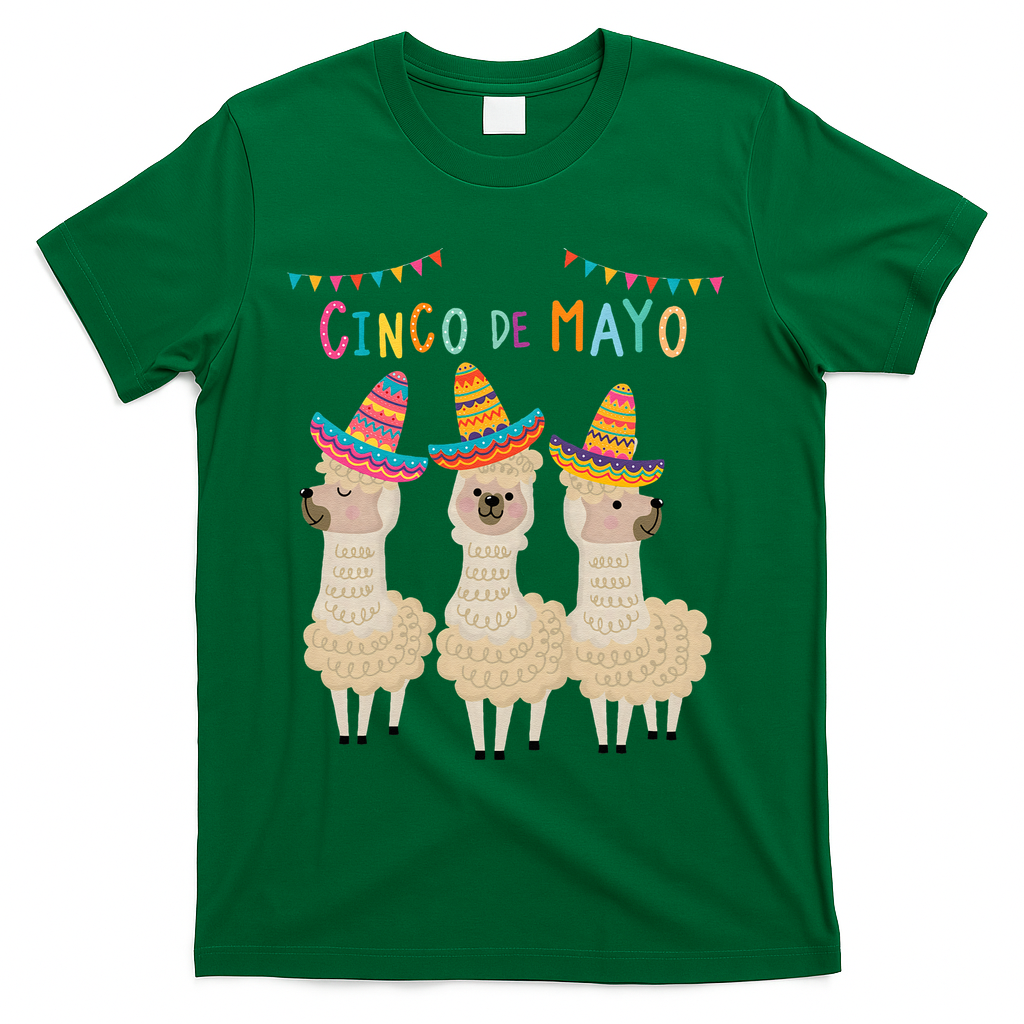 Cinco De Mayo Llama Fiesta T-Shirt - Green
