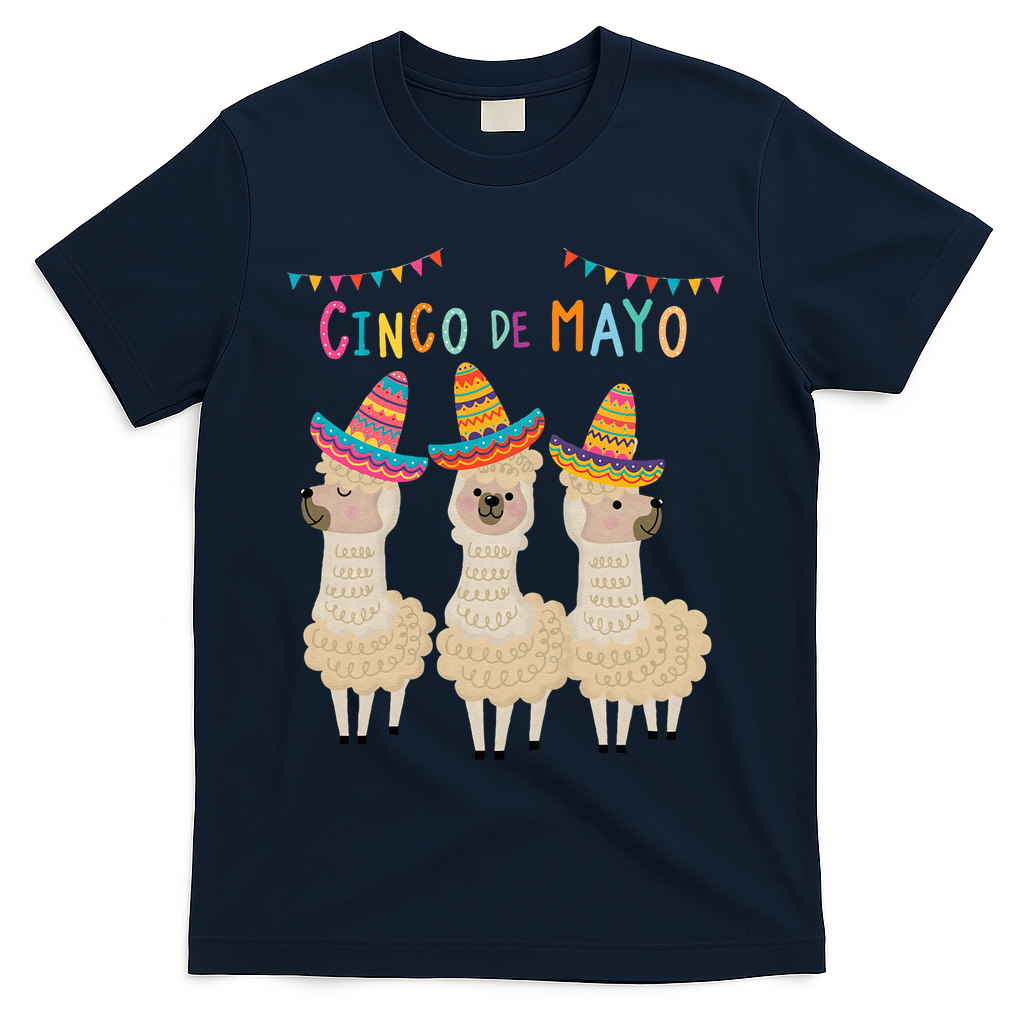 Cinco De Mayo Llama Fiesta T-Shirt - Navy