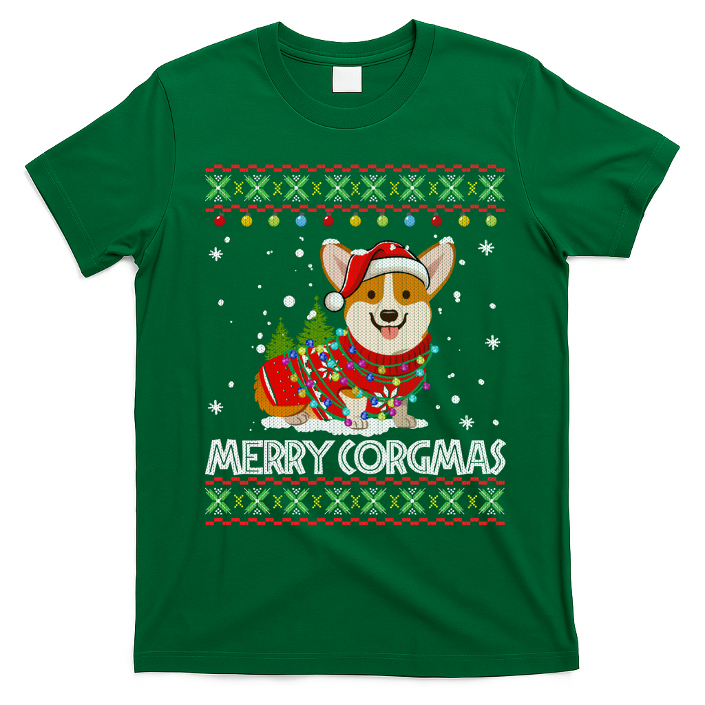 Corgi Dog Merry Corgmas Santa Corgi Ugly Christmas T-Shirt - Irish Green