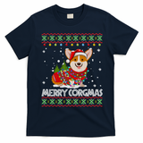 Corgi Dog Merry Corgmas Santa Corgi Ugly Christmas T-Shirt - Navy Blue
