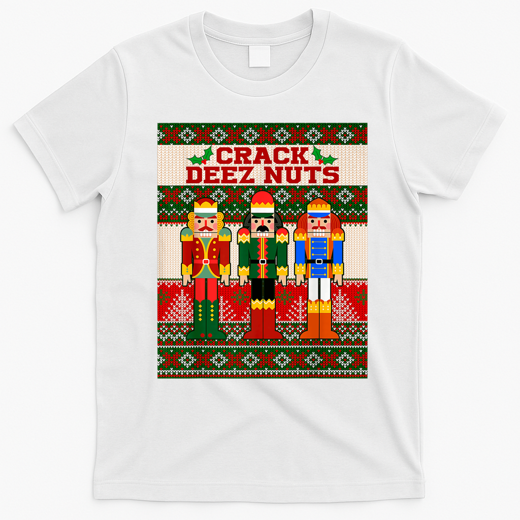 Crack Deez Nuts Nutcracker Ugly Christmas Sweater T-Shirt - White