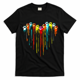 Colorful Dog Paw Heart Print Gift T-Shirt - Black
