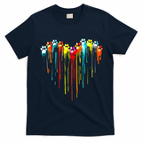 Colorful Dog Paw Heart Print Gift T-Shirt - Navy Blue