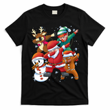 Christmas Dabbing Santa Elf Deer Gingerbread Man & Snowman T-Shirt - Black