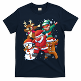 Christmas Dabbing Santa Elf Deer Gingerbread Man & Snowman T-Shirt - Navy Blue
