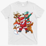 Christmas Dabbing Santa Elf Deer Gingerbread Man & Snowman T-Shirt - White