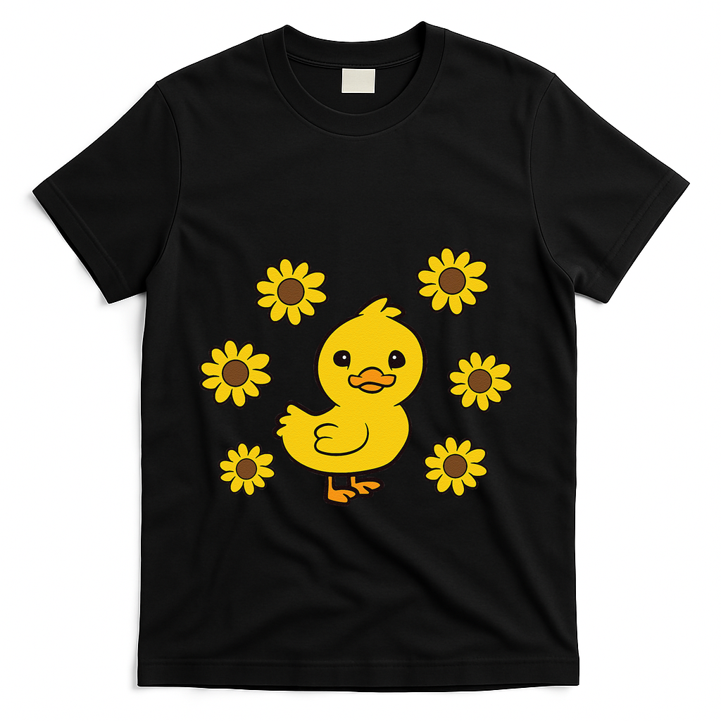 Cute Duck Summer Sunflower Kawaii Duck T-Shirt - Black